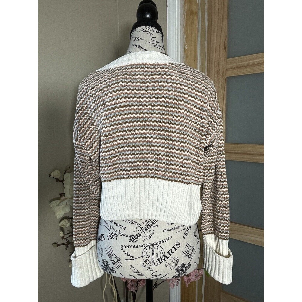 Pink Rose Chevron Knit Cropped Sweater Womens Small V-neck Pullover Cottagecore - Picture 6 of 7